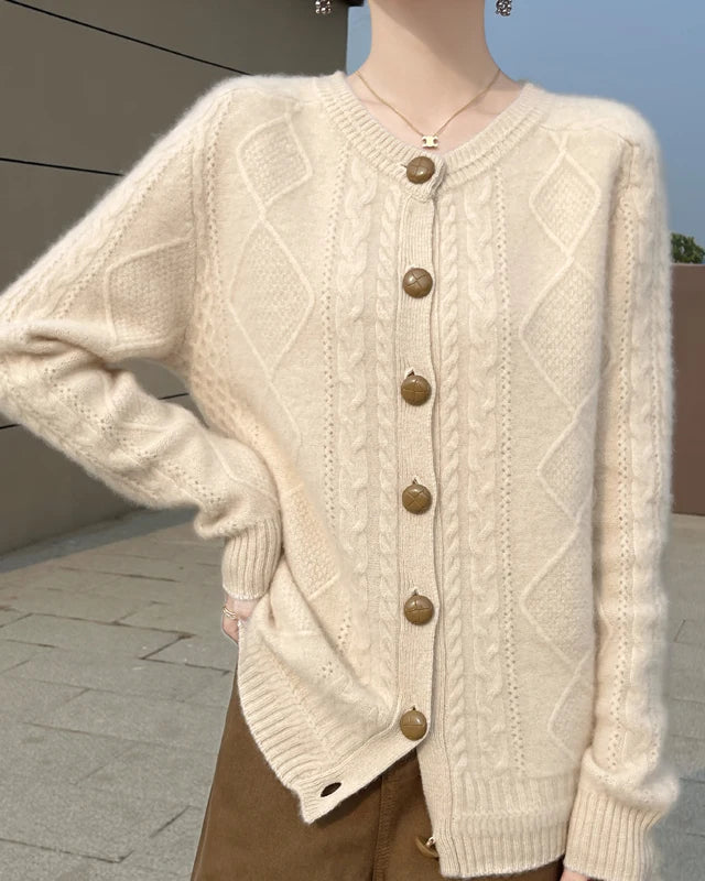 Thick Merino Wool Crewneck Cardigan