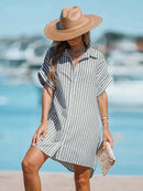 Oversized Striped Short Dolman Sleeve Shirt Dress