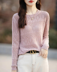 Hollow Knit Cotton Relaxed Pullover Top