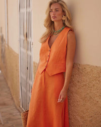V-Neck Sleeveless Vest & Maxi Skirt Set