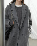 Double-Breasted Wool Blend Long Coat