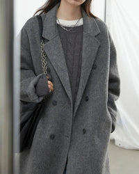 Double-Breasted Wool Blend Long Coat