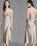 Lace-Trim Satin Mid-Length Slip Nightgown