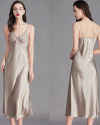 Lace-Trim Satin Mid-Length Slip Nightgown