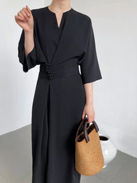 Long Sleeve V-neck Slim Waist Dress