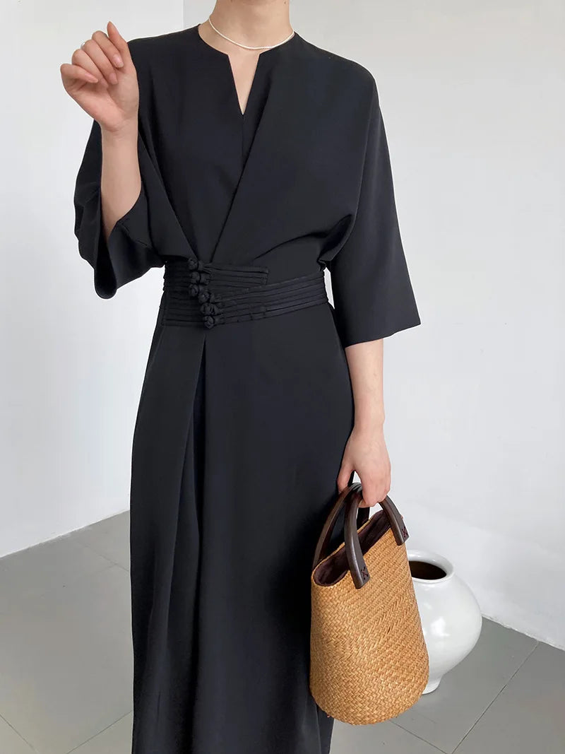 Long Sleeve V-neck Slim Waist Dress