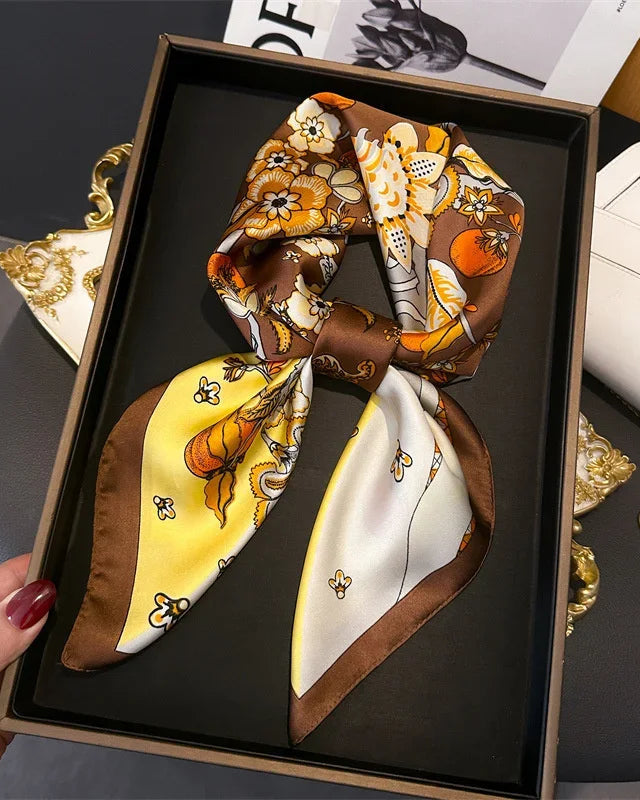 Printed Satin Square Neckerchief Scarf