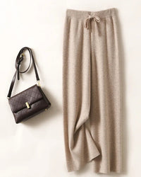 Merino Wool Solid Elastic Waist Wide Leg Knit Trousers