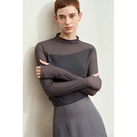 Half-high Neck Micro Perspective Slim Retro Shirt