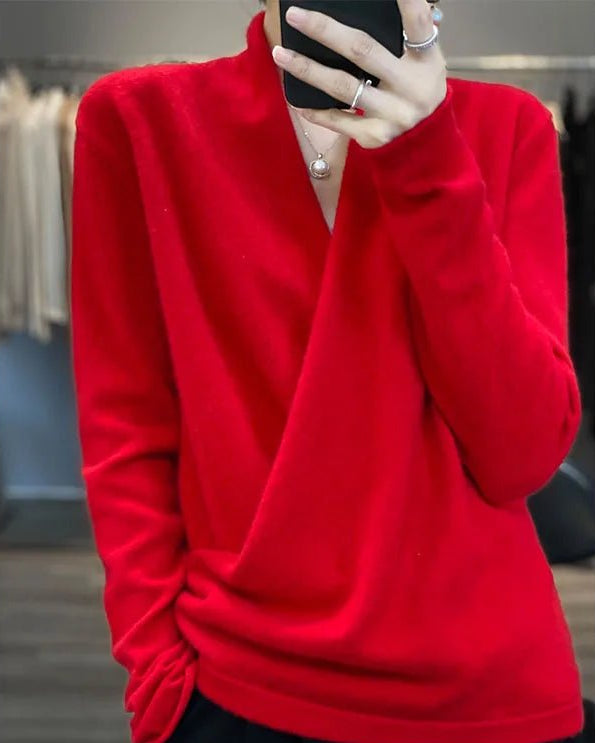 V-neck Wrap Style Wool Knitted Sweater