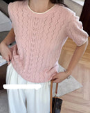 Pure Cotton Herringbone Knit Short-Sleeve T-Shirt