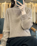 Wool Half-High Collar Lantern Sleeve Knit Pullover