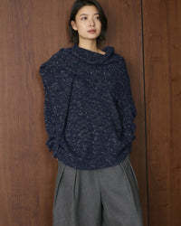 Wool Blend Shawl-Style Loose Thick Knit Pullover