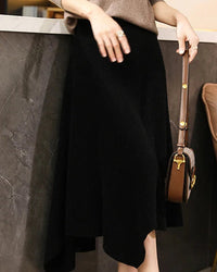 Merino Wool Asymmetric Knit Skirt