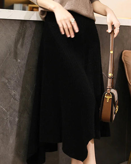 Merino Wool Asymmetric Knit Skirt