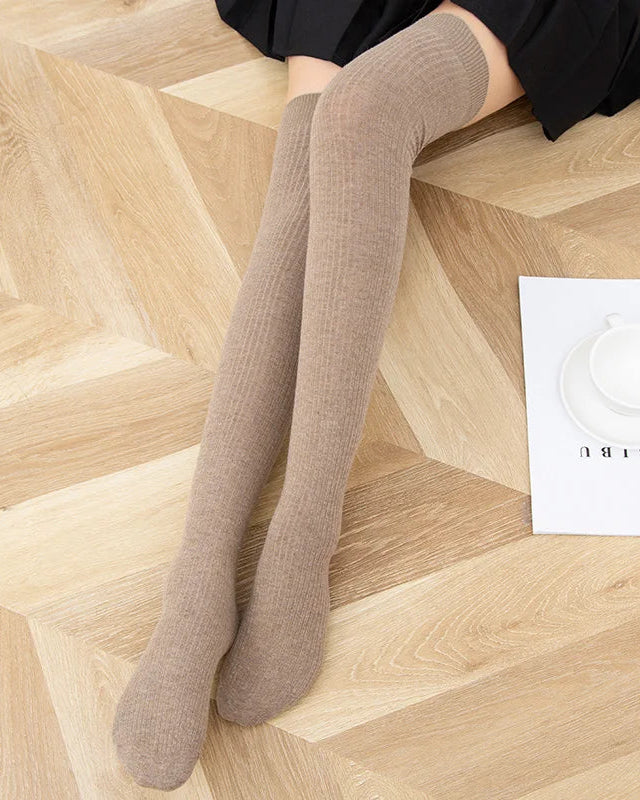 Ribbed Knit Wool Over-Knee Stockings