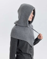 Women's  Knit balaclava scarf hat featuring a sculpted minimalist collar, one-piece neck coverage, and breathable nylon-acrylic blend fabric, perfect for outdoor winter sports or city commutes.