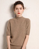 Cashmere Half-Sleeve Mock-Neck Sweater