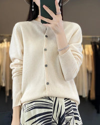 Merino Wool Round Neck Knit Cardigan