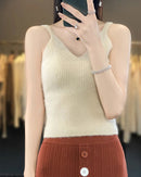 Slim Fit Merino Wool Sleeveless Knit Top