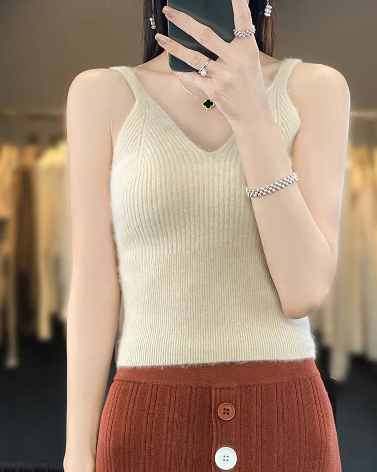 Slim Fit Merino Wool Sleeveless Knit Top