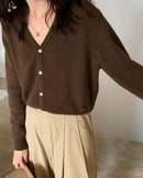 Cashmere Short V-Neck Knit Cardigan