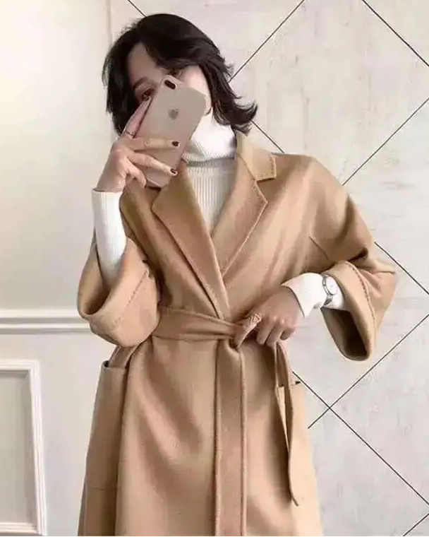Belted A-Line Wool-Blend Coat