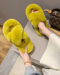 Cross-Strap Plush House Slippers