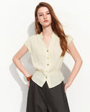 V-Neck Sleeveless Cotton Blouse