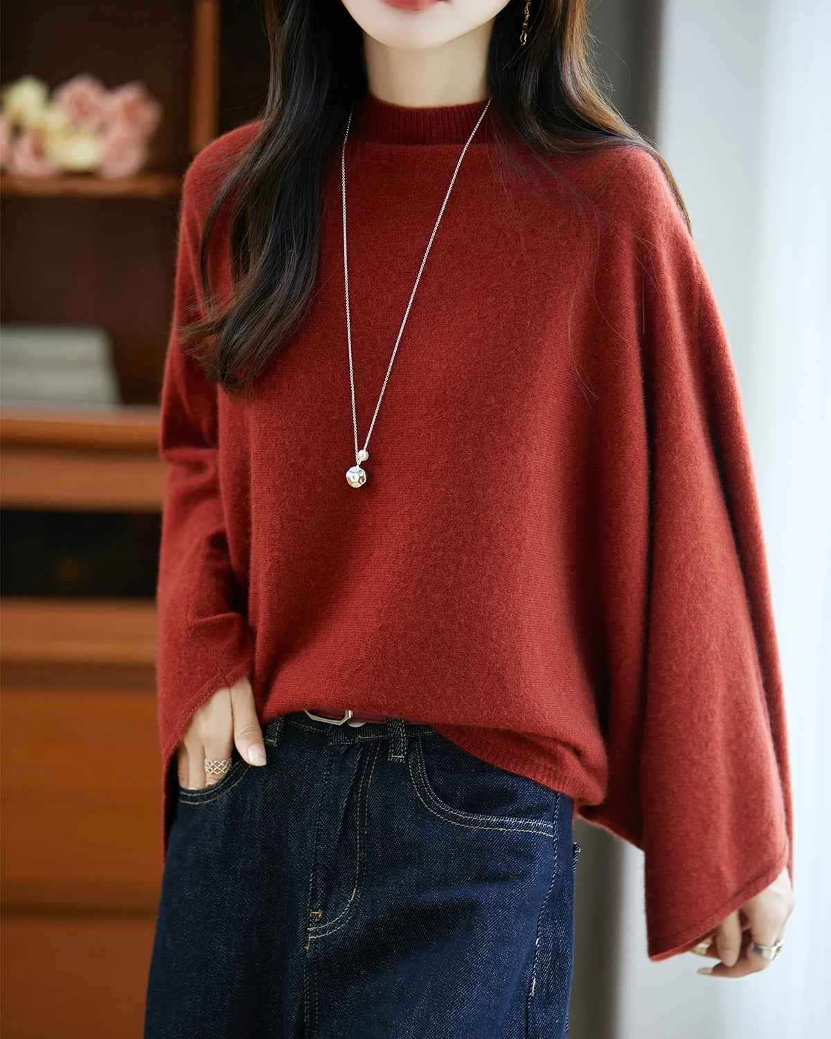 Relaxed Wool Mock Neck Sweater