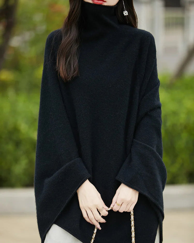 Wool Shawl-Style Mid-Length Sleeveless Pullover
