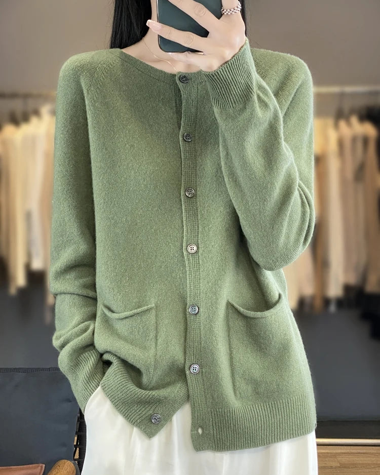Cotton Blend Crew Neck Cardigan