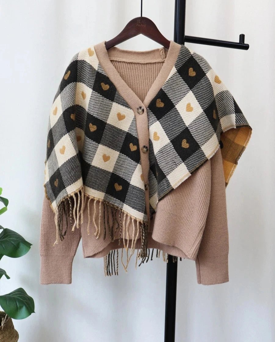 Fake Two-pieces Patchwork Shawl Sweater