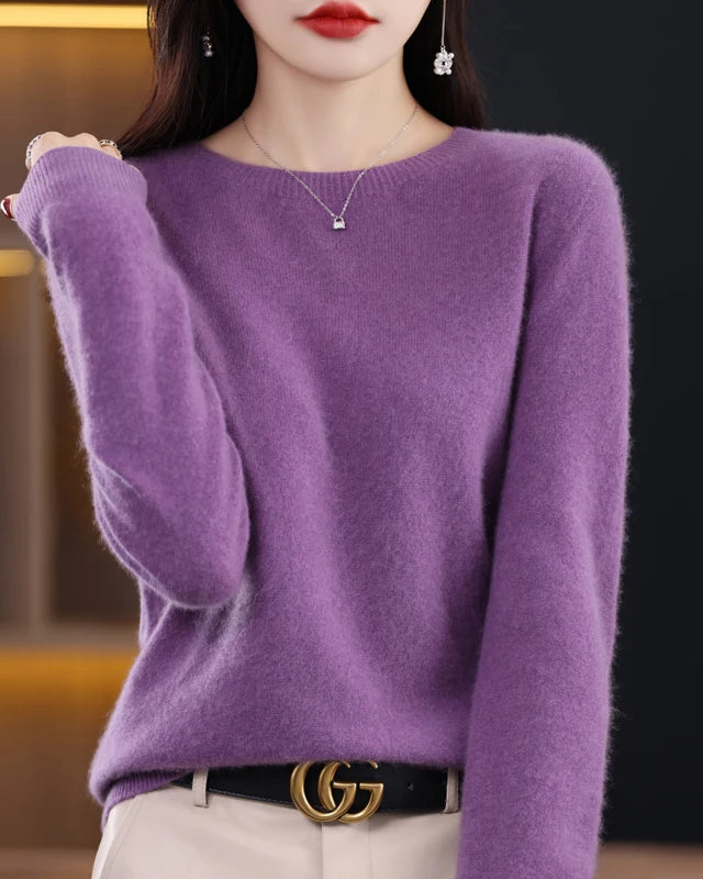 Merino Wool O-Neck Knit Sweater