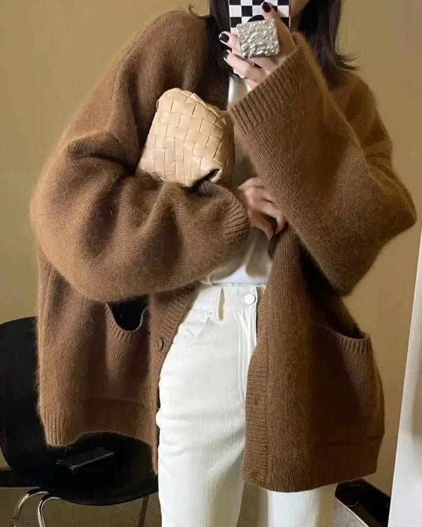 Mid-Length Wool V-Neck Cardigan