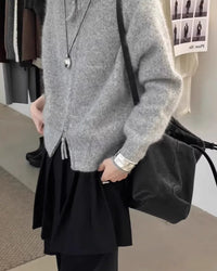 100% Wool Turtleneck Double-Zip Loose Cardigan