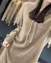 Merino Wool Hooded Midi Knit Dress