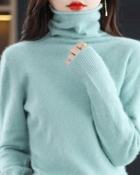 High-Neck Mink Cashmere Pullover Sweater