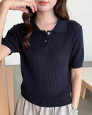 Polo Collar Button-Down Knit Top