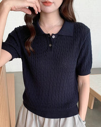 Polo Collar Button-Down Knit Top