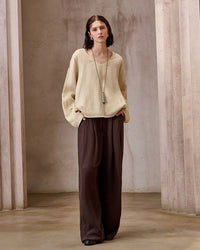 Fashionable Linen U-Neck Long-Sleeved Shirt