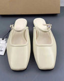 Satin Square Toe Lace-Up Open Back Flats