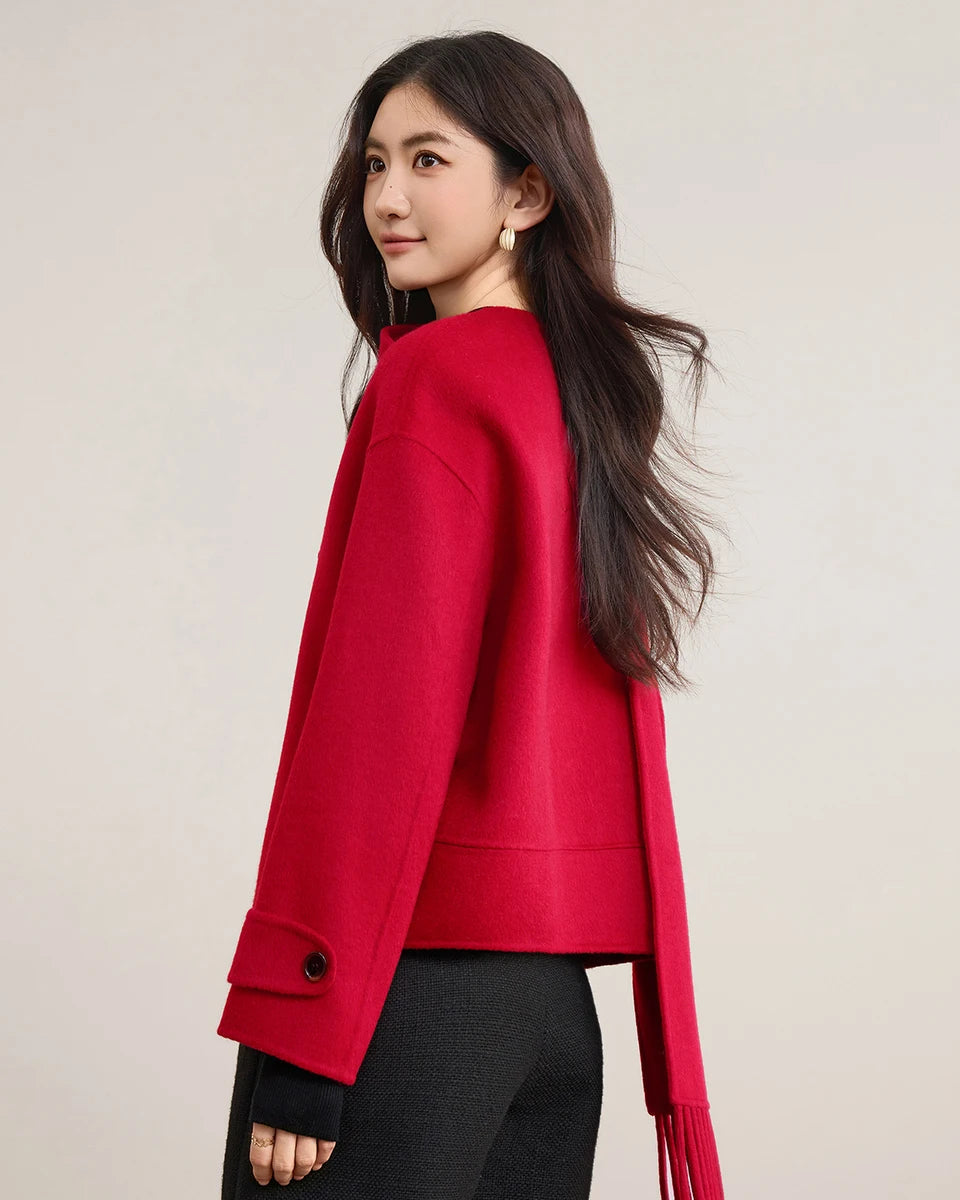 Detachable Scarf Collar Wool Coat