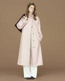 Contrast-Cuff Stand-Collar Long Trench Coat