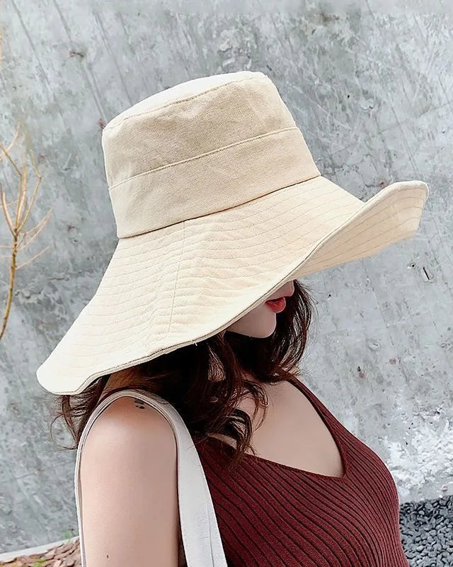 Foldable Wide-Brim Cotton Linen Sun Hat