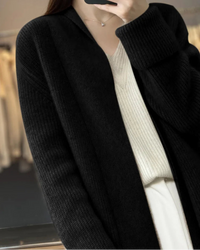 Wool Solid V-Neck Pocket Loose Long Knit Cardigan