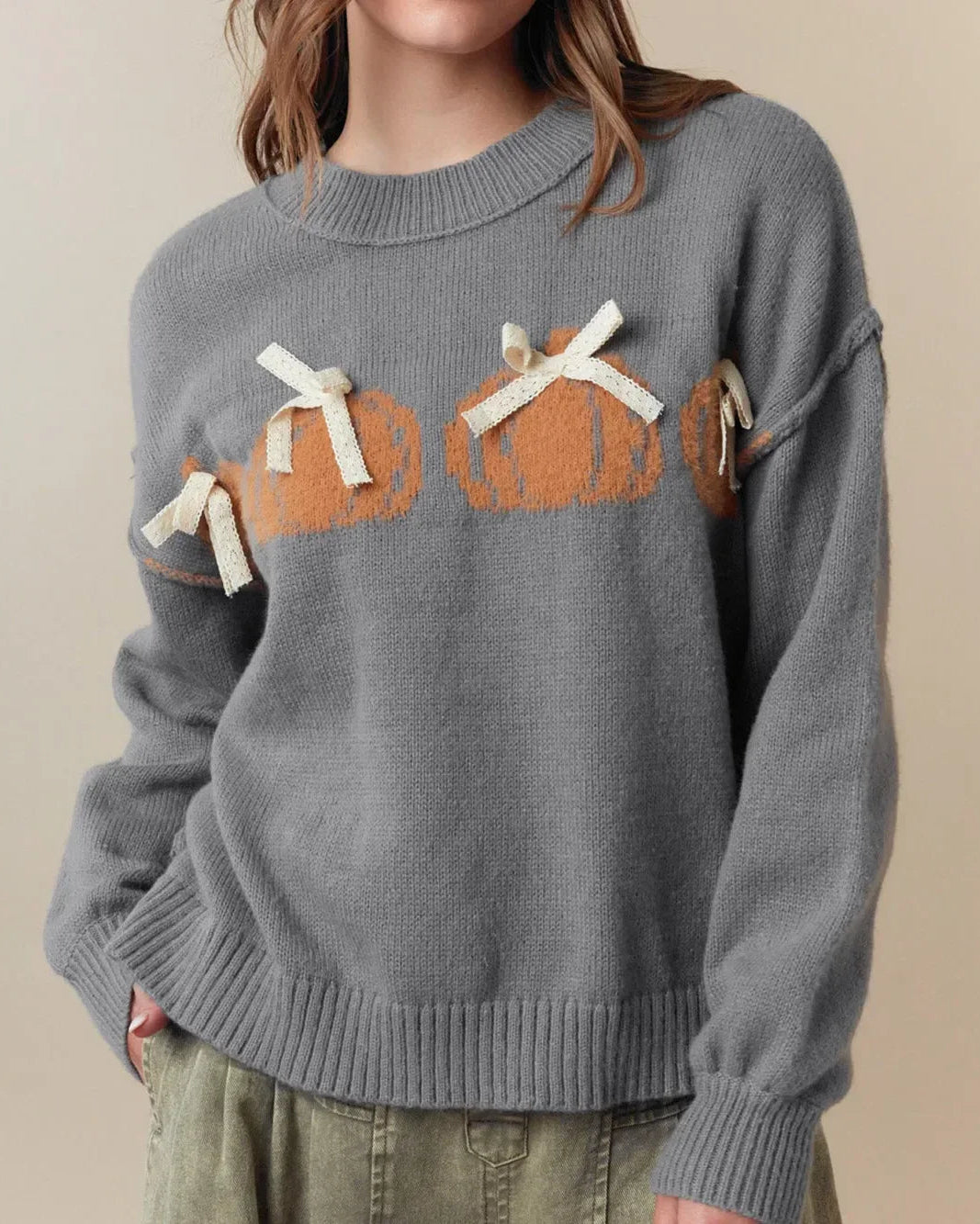 Pumpkin Bow Knit Pullover