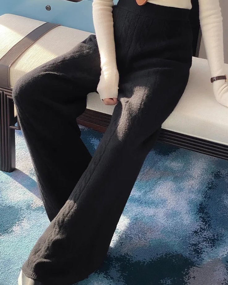Wool Cable Knit Wide-Leg Trousers