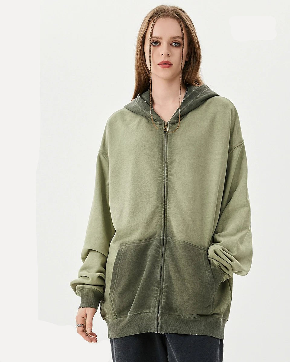 Oversized Cotton Zipper Washed Hoodies