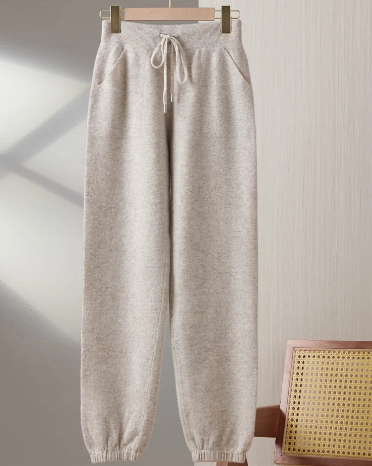 100% merino wool solid elastic waist knit pencil pants. Warm, soft, and slight stretch — cosy casual autumn winter knitted trousers for women.